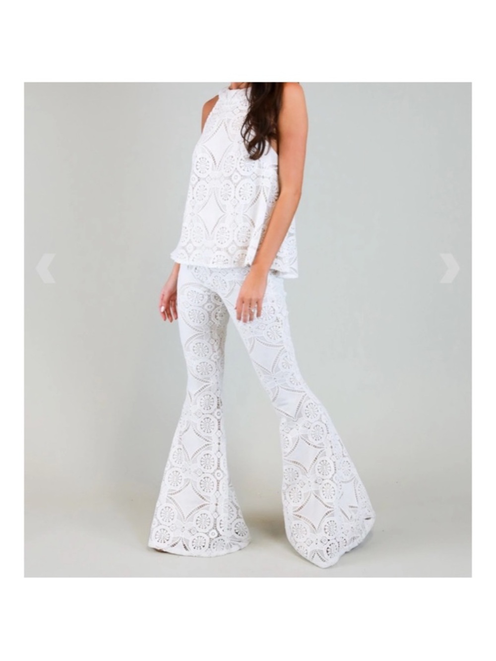 Judith March White Crochet Flare Pants